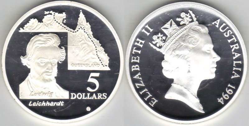 1994 Australia silver $5 (Leichhardt)